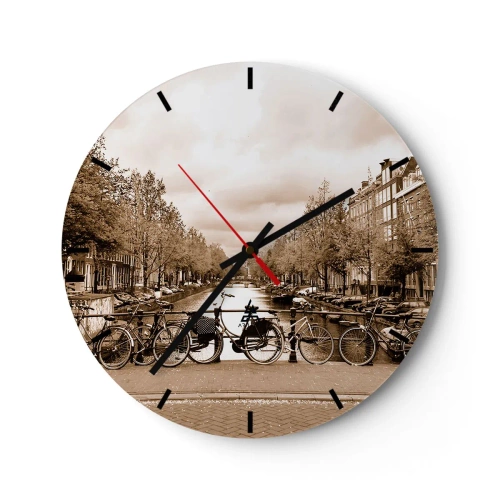 Nástěnné hodiny - Kanál Sepia Bike - 30x30cm - Nizozemské klima - Moderní nástěnná dekorace do obývacího pokoje, kuchyně a ložnice ARTTOR