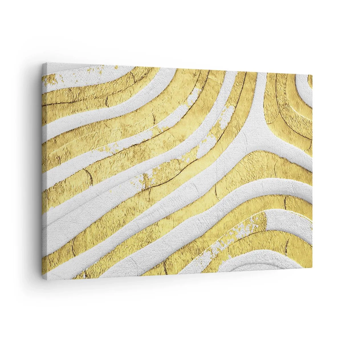 Obraz na plátně - Zlaté a bílé abstraktní čáry v 3D textuře - 70x50cm - Kompozice v bílé a zlaté - Moderní nástěnná dekorace do obývacího pokoje a ložnice ARTTOR