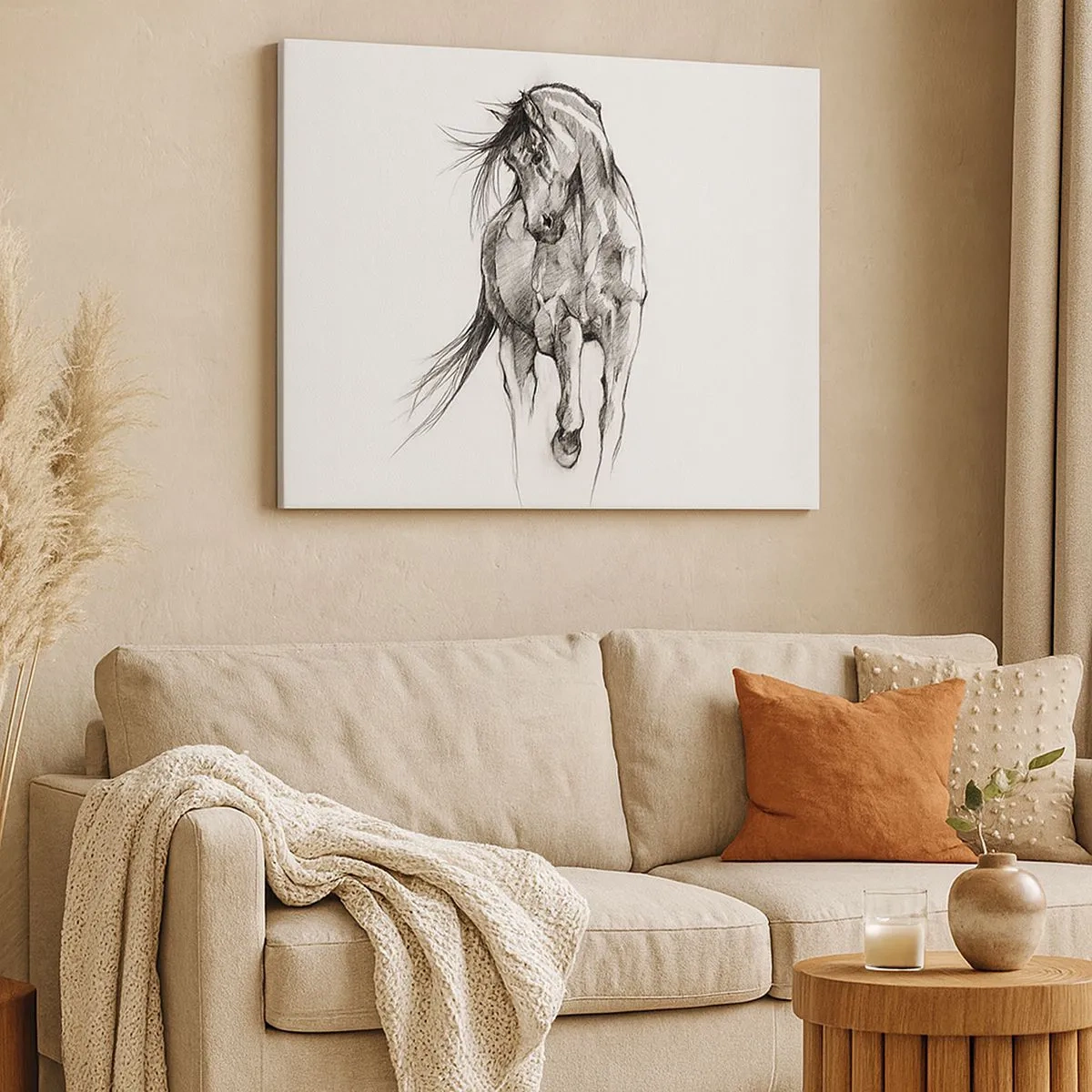 Obraz na plátně - Černobílá skica cválajícího koně - 70x50cm - V ladném klusu - Moderní nástěnná dekorace do obývacího pokoje a ložnice ARTTOR