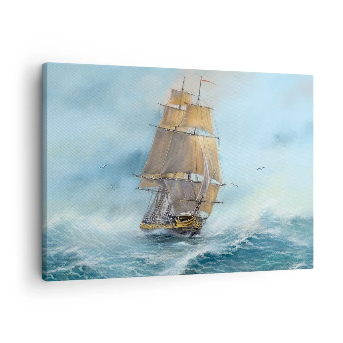 Obraz na plátně - Plachetnice na rozbouřeném moři - 70x50cm - Běžící po vlnách - Moderní nástěnná dekorace do obývacího pokoje a ložnice ARTTOR