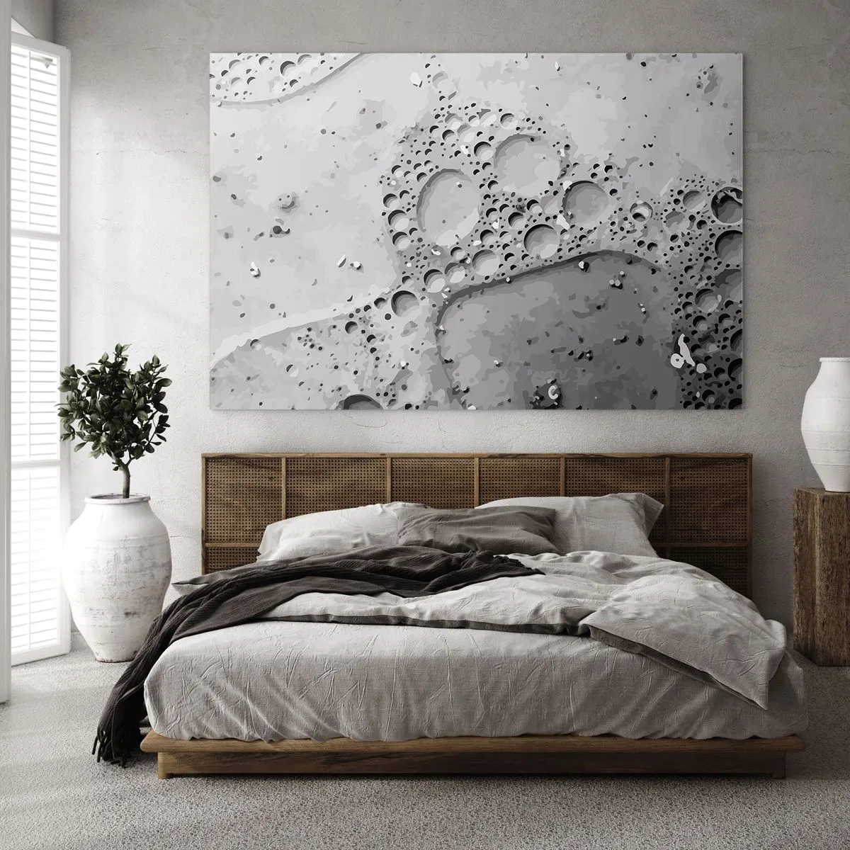 Obraz na skle - Abstraktní bublinový vzor na povrchu v odstínech šedé - 70x50cm - Stopa po zpěněném - Moderní nástěnná dekorace do obývacího pokoje a ložnice ARTTOR