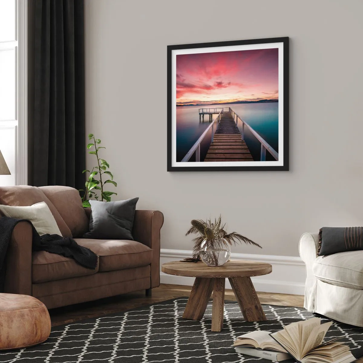 Plakát v černém rámu - Jemný plamen večera - 30x30 cm