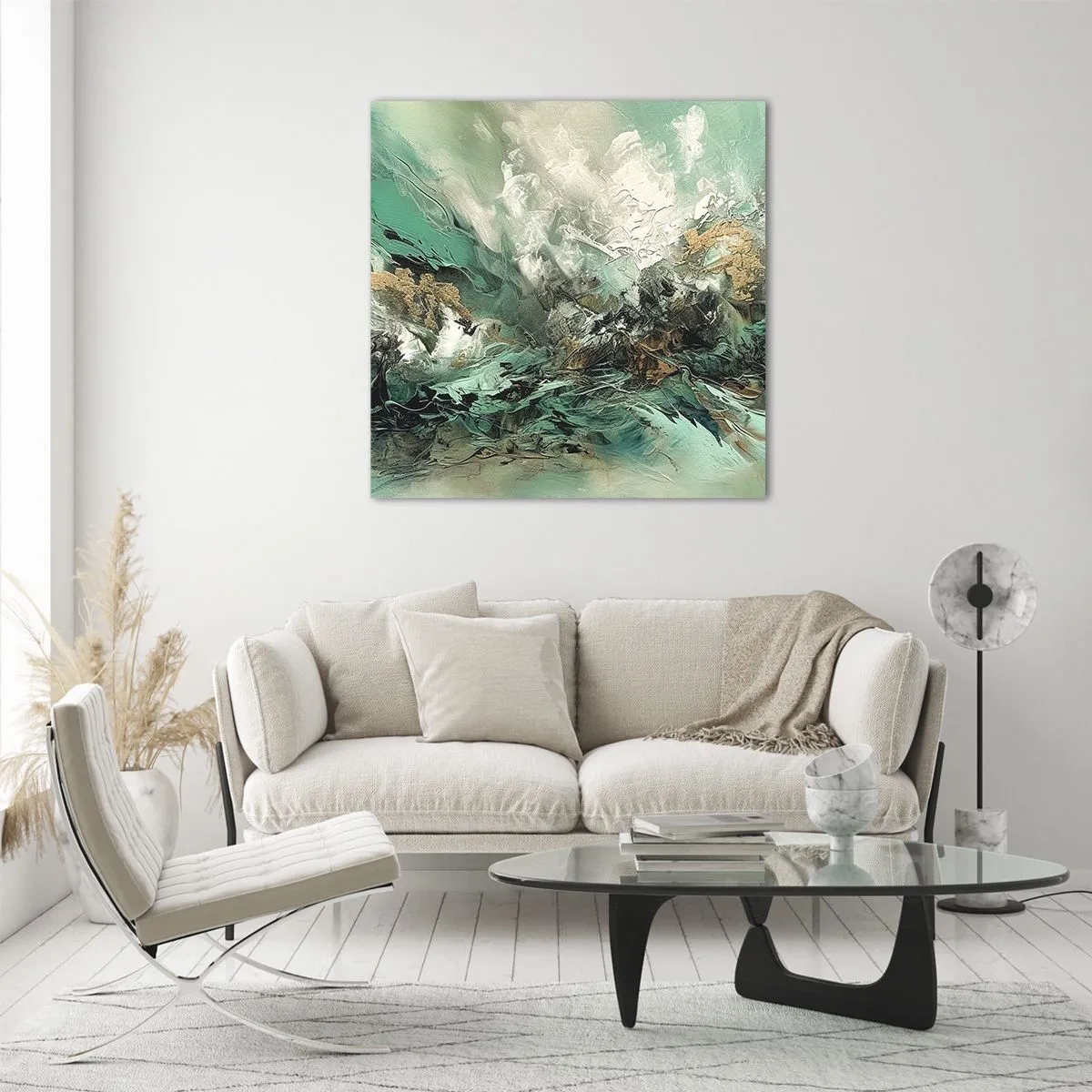 Obraz na skle - Smaragdově černé vlnobití - 50x50 cm