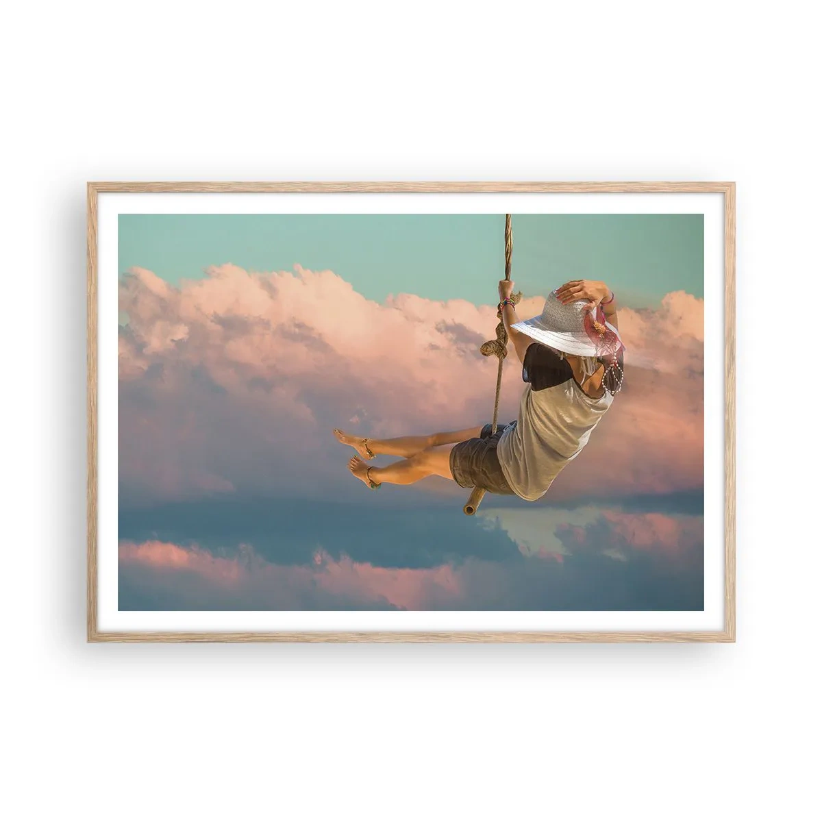 Plakát v rámu světlý dub - Hra v oblacích - 100x70 cm