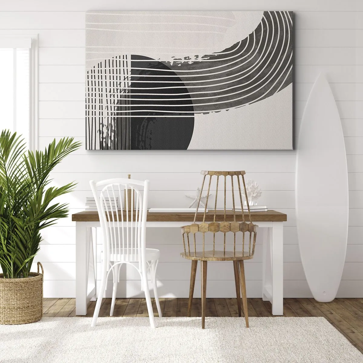 Obraz na plátně - Abstraktní vzor s čarami a geometrickými tvary - 70x50cm - Tam a zpět - Moderní nástěnná dekorace do obývacího pokoje a ložnice ARTTOR