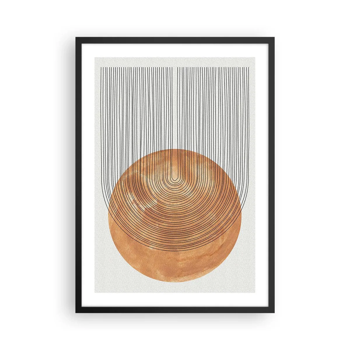 Plakát v černém rámu - Geometrická abstrakce v zemitých tónech - 50x70cm - Slunečná kompozice - Moderní nástěnná dekorace do obývacího pokoje a ložnice ARTTOR