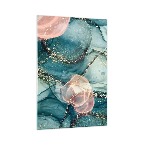 Obraz na skle - Modré hedvábí modré, růžový tyl - 80x120 cm