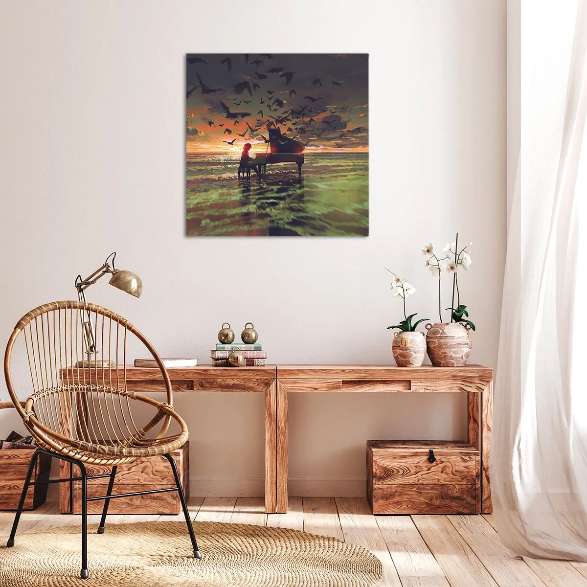 Obraz na plátně - Koncert na piano a vlny - 30x30 cm