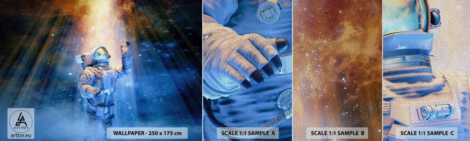 Vzor Fototapety Premium Sand - Konečně v cíli - Abstrakce, Astronaut, Kosmos - 100x30 cm