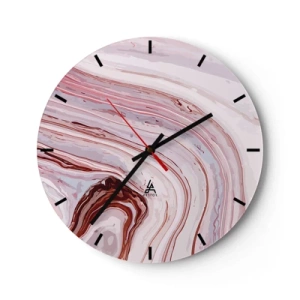 Nástěnné hodiny - Abstraktní vlny v odstínech růžové a červené na světlém pozadí - 30x30cm - Rovně, potom vpravo dolů - Moderní nástěnná dekorace do obývacího pokoje, kuchyně a ložnice ARTTOR