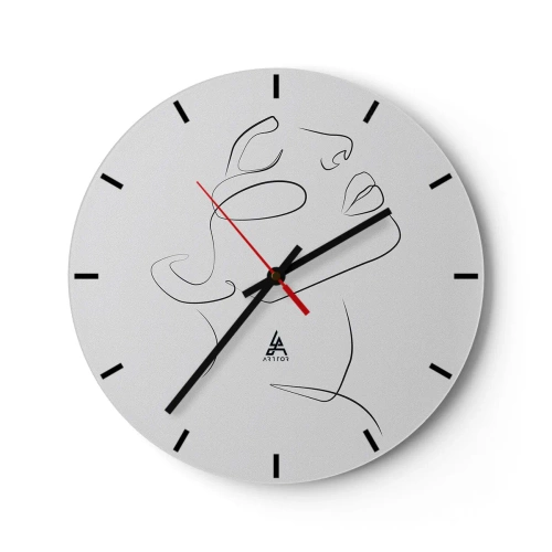 Nástěnné hodiny - Minimalistický portrét ženy vytvořený pomocí linií na bílém pozadí. - 30x30cm - Meandry snu - Moderní nástěnná dekorace do obývacího pokoje, kuchyně a ložnice ARTTOR