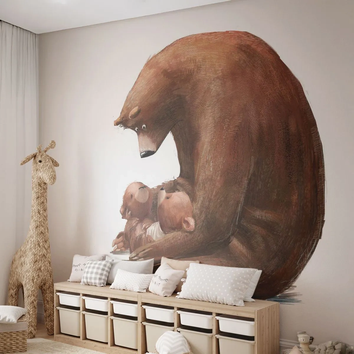 Fototapeta Premium Sand - Sladké sny, děti - Pro děti, Medvěd, Rodina - 350x256 cm