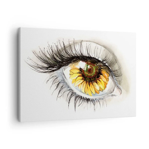 Obraz na plátně - Umělecké oko s duhovkou ve tvaru slunečnice - 70x50cm - Pohled žhavý jako léto - Moderní nástěnná dekorace do obývacího pokoje a ložnice ARTTOR