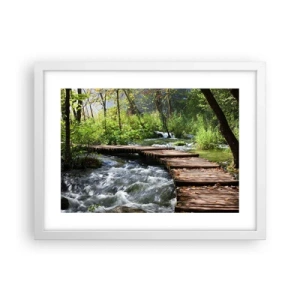 Plakát v bílém rámu - U zpěněného vodopádu - 40x30 cm