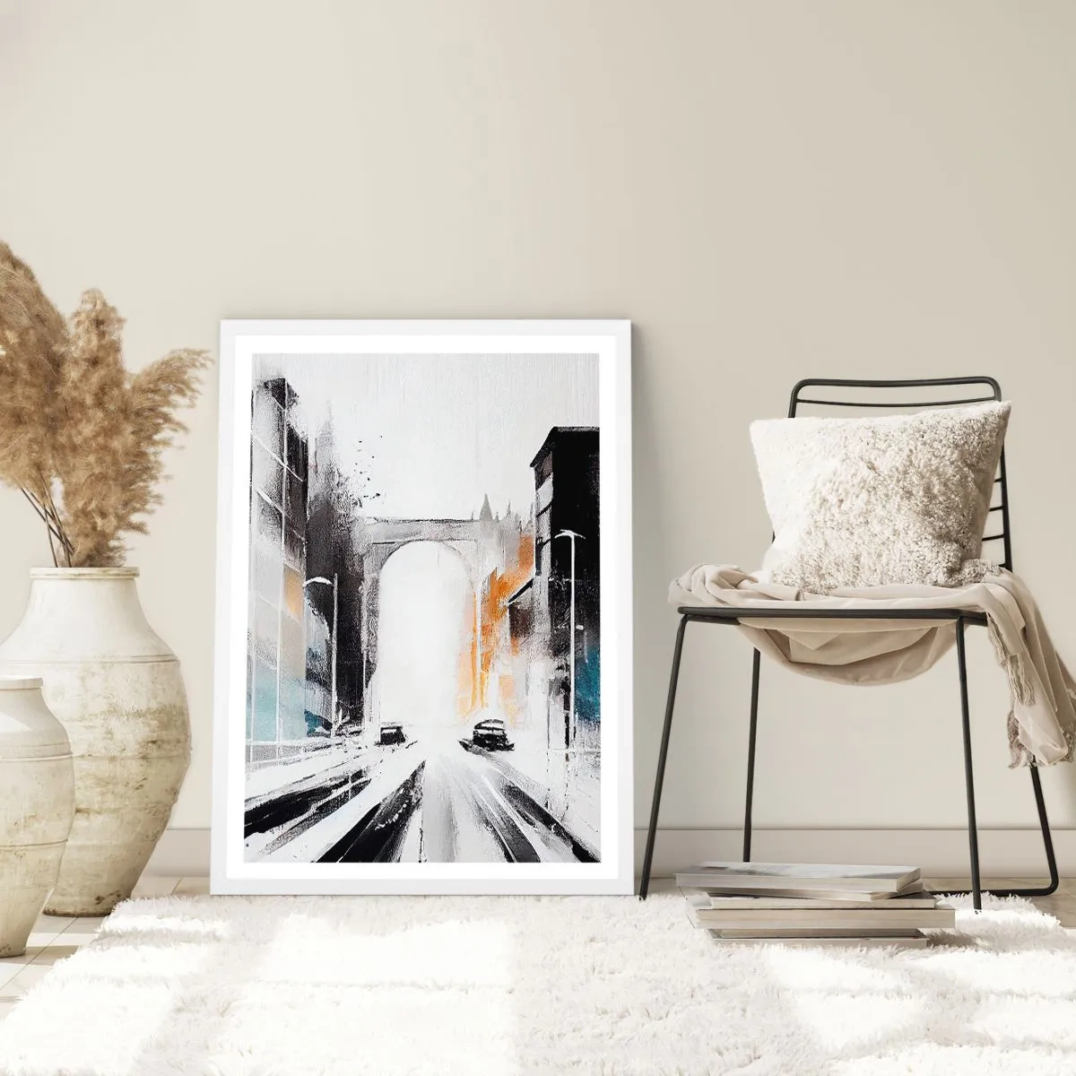 Plakát v bílém rámu - Studie města: architektura a pohyb - 30x40 cm