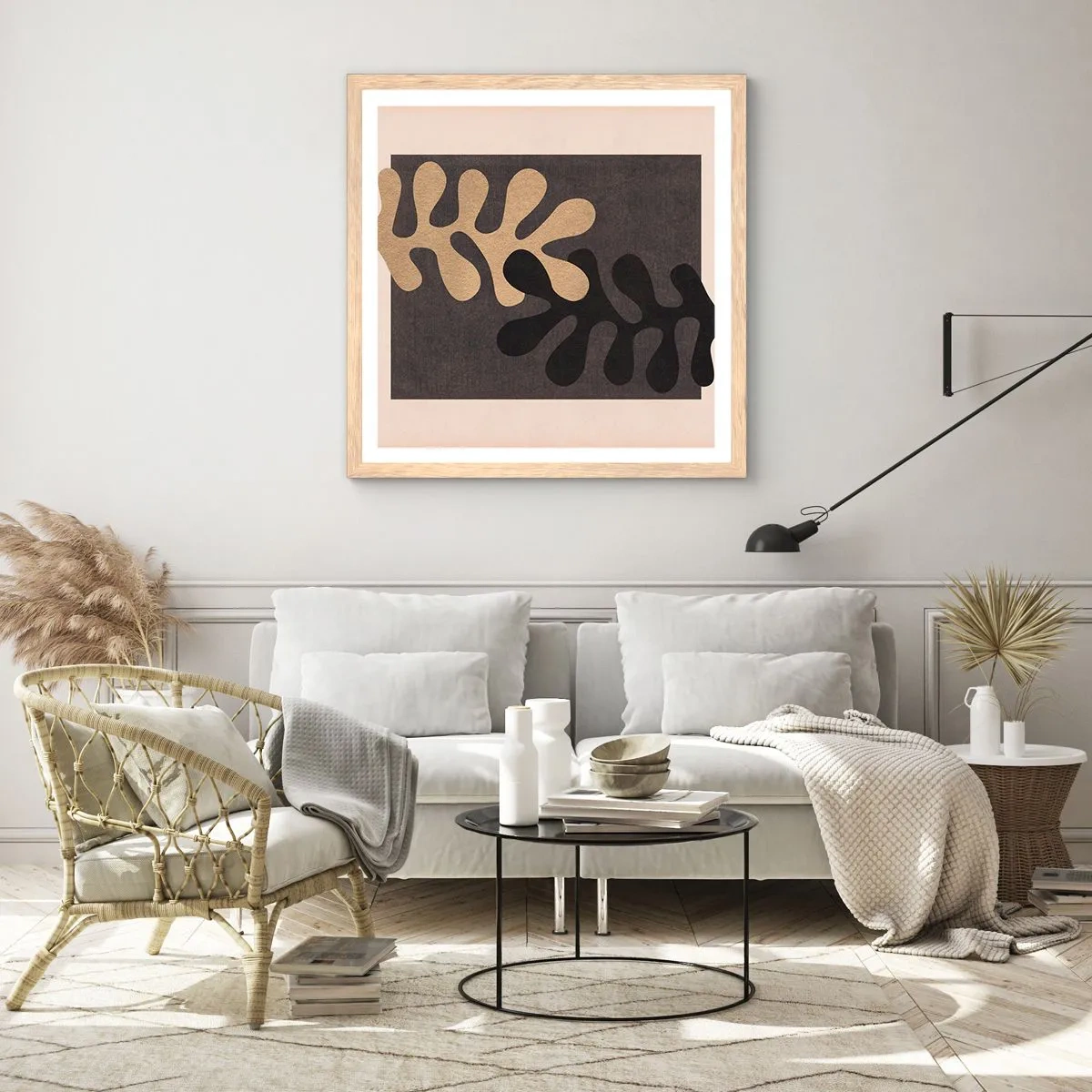 Plakát v rámu světlý dub - Nepřítomnost a doplnění - 50x50 cm