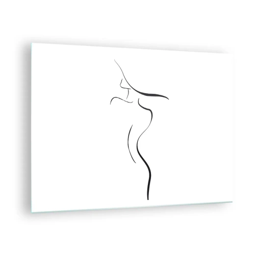 Obraz na skle - Minimalistický obrys ženské siluety v černé a bílé - 70x50cm - Nepolapitelná jako vlna - Moderní nástěnná dekorace do obývacího pokoje a ložnice ARTTOR