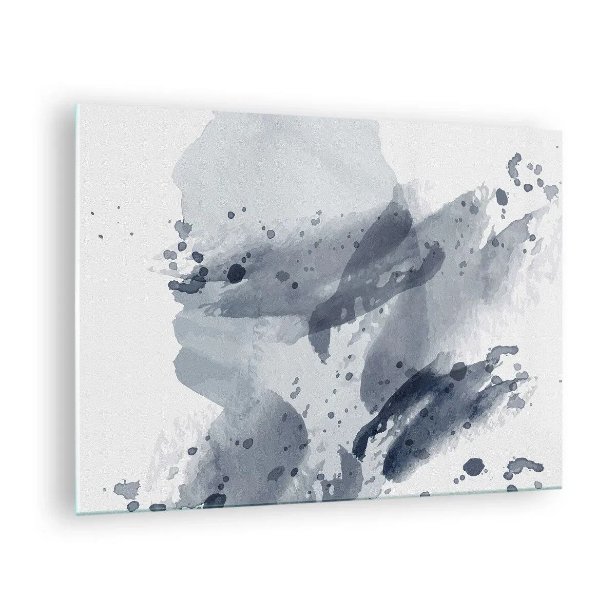 Obraz na skle - Modrošedé akvarelové skvrny připomínající tekoucí vodu - 70x50cm - Studie o povaze vody - Moderní nástěnná dekorace do obývacího pokoje a ložnice ARTTOR