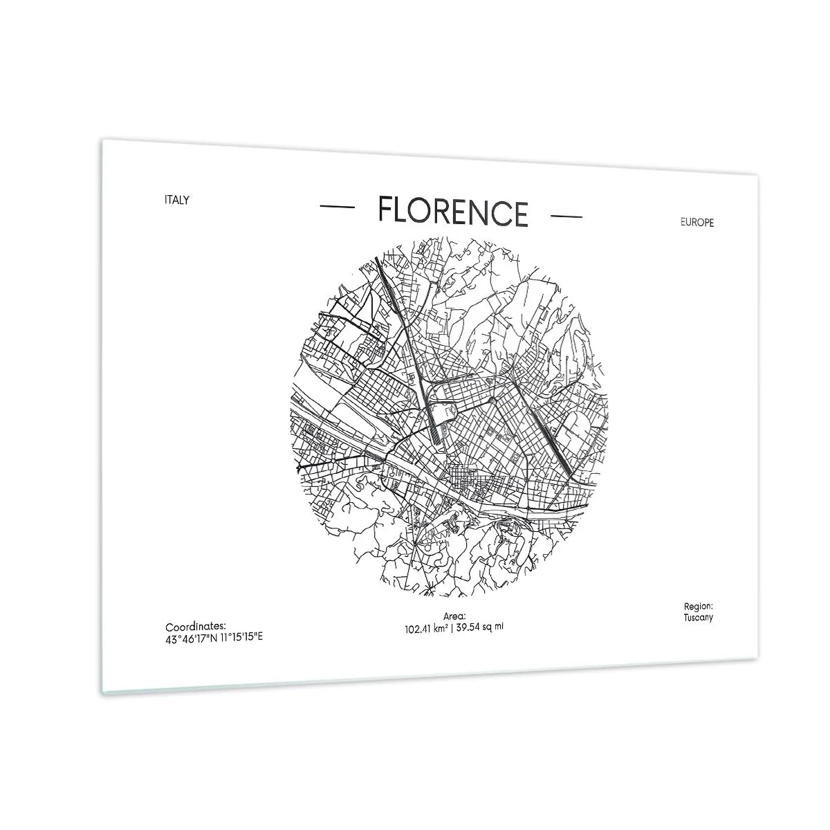 Obraz na skle - Florencie v podobě stylizované mapy se sítí ulic - 70x50cm - Anatomie Florencie - Moderní nástěnná dekorace do obývacího pokoje a ložnice ARTTOR