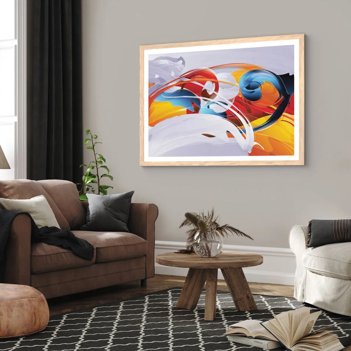 Plakát v rámu světlý dub - Tanec živlů - 40x30 cm