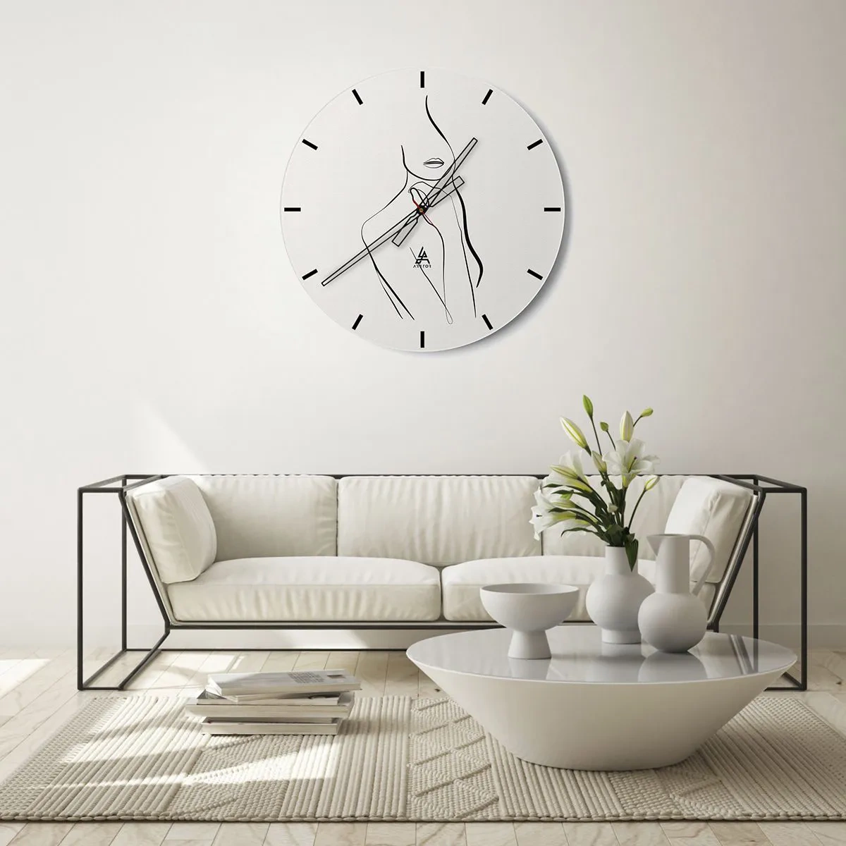 Nástěnné hodiny - Vlny v odstínech béžové a hnědé vytvářející geometrickou strukturu - 30x30cm - Vlna melancholie - Moderní nástěnná dekorace do obývacího pokoje, kuchyně a ložnice ARTTOR