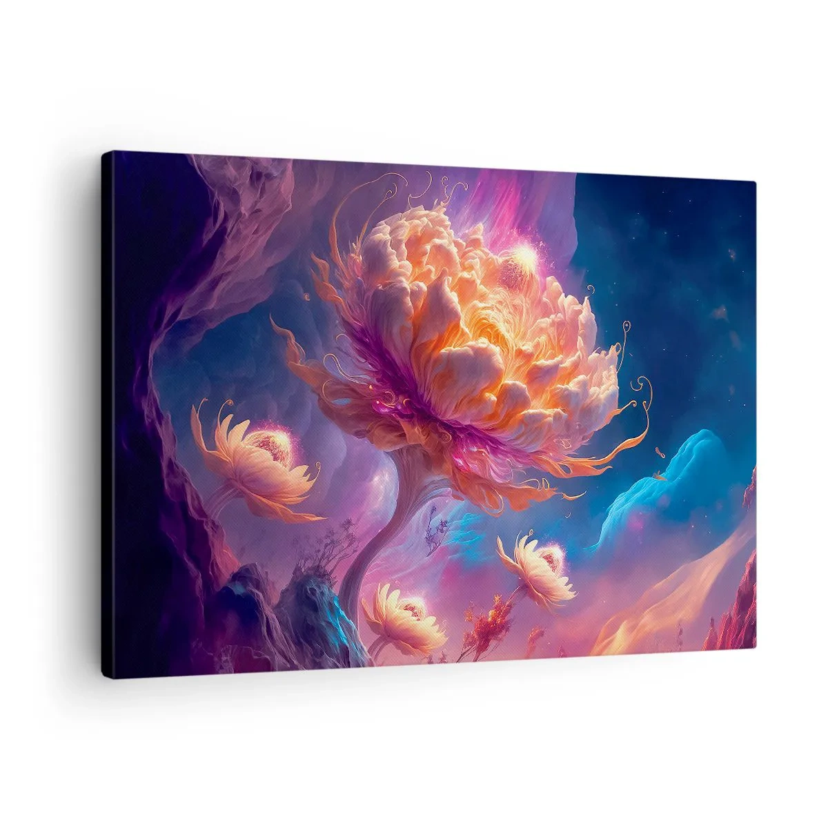 Obraz na plátně - Fantastické květiny v kosmické krajině - 70x50cm - Jiný svět - Moderní nástěnná dekorace do obývacího pokoje a ložnice ARTTOR