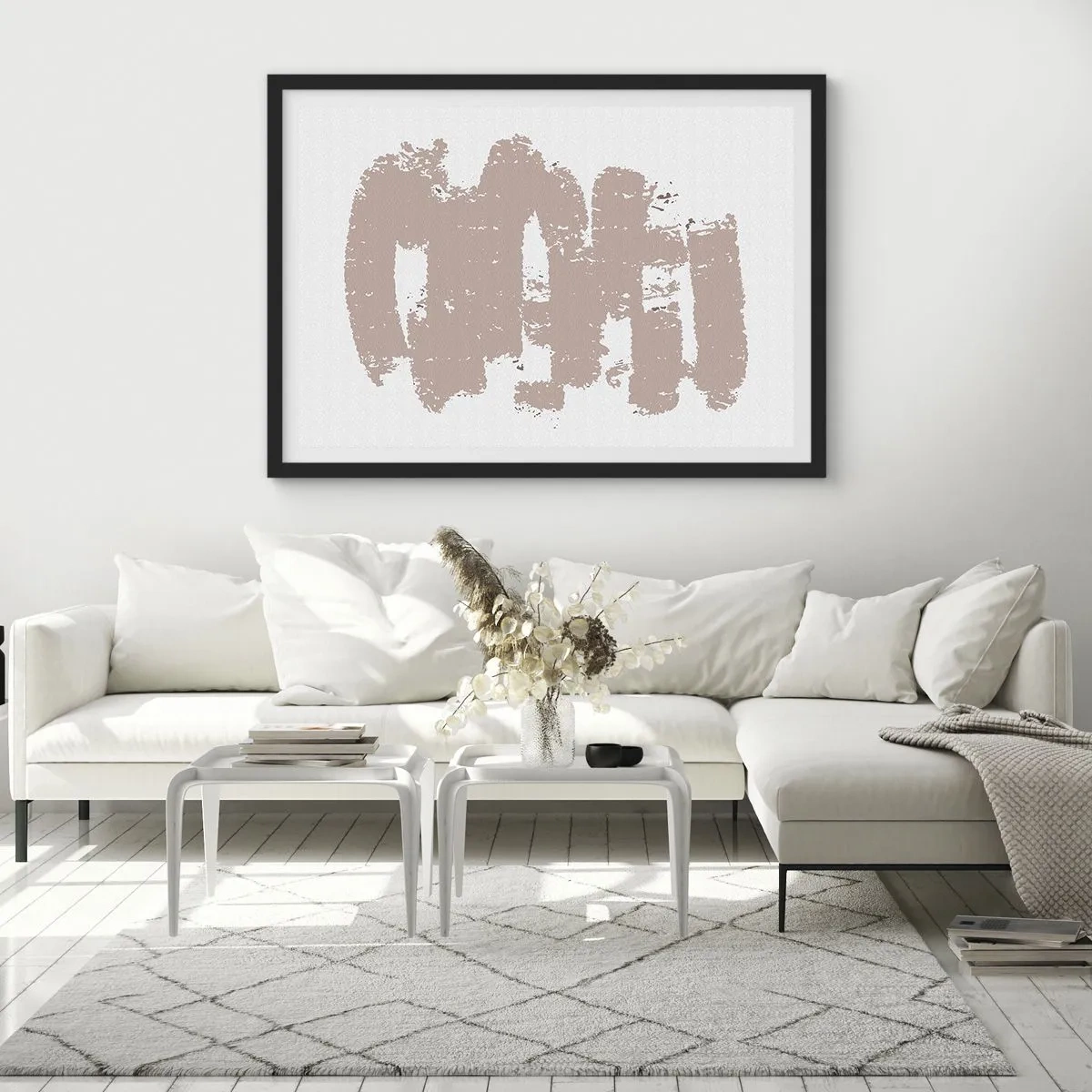 Plakát v černém rámu - Abstrakce v jemné růžové - 100x70 cm