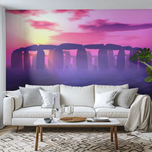 Fototapeta Premium Canvas - Tajemství za svítání v mlze - Architektura, Stonehenge, Kamenné kruhy - 150x105 cm
