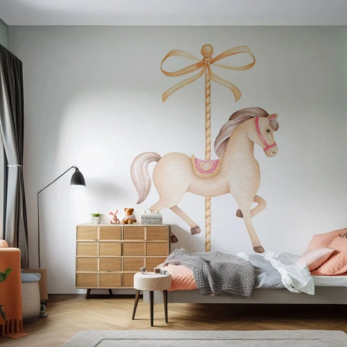 Fototapeta Samolepicí Deluxe Sticker - Elegantním klusem - Kůň, Kolotoč, Dívčí - 100x70 cm