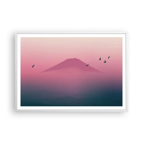 Plakát v bílém rámu - Poutníci nad oblaky - 100x70 cm
