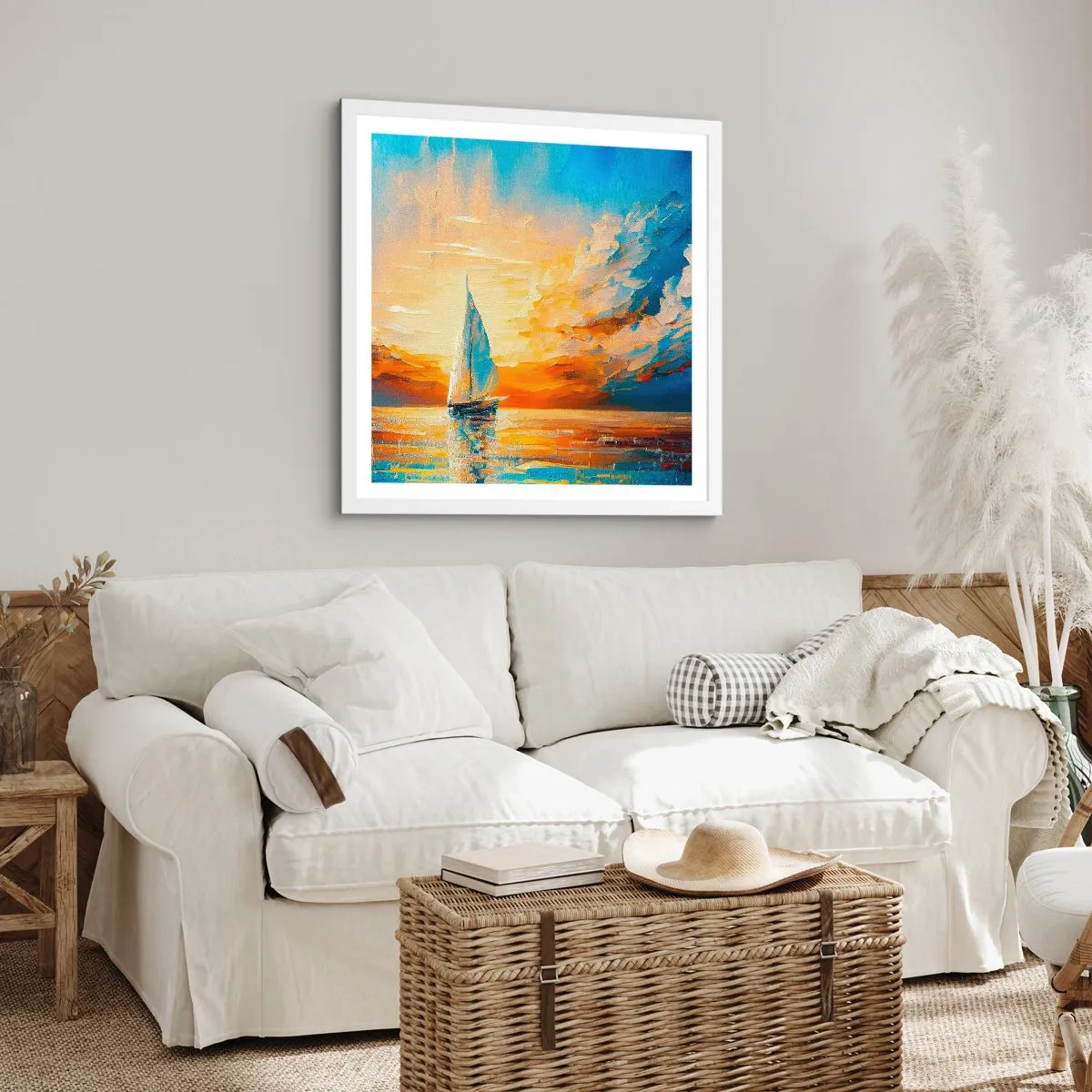 Plakát v bílém rámu - Plavba ve zlatě - 50x50 cm