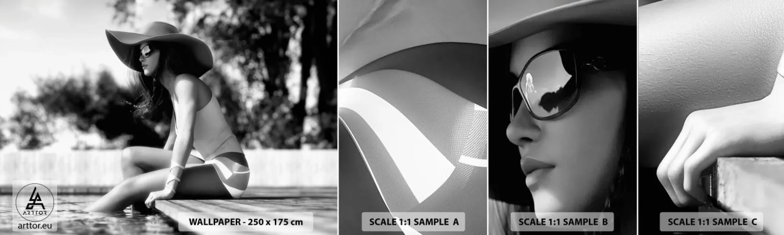 Vzor Fototapety Samolepicí Deluxe Sticker - Letní sen - Žena, Čepice, Plavecký bazén - 100x30 cm