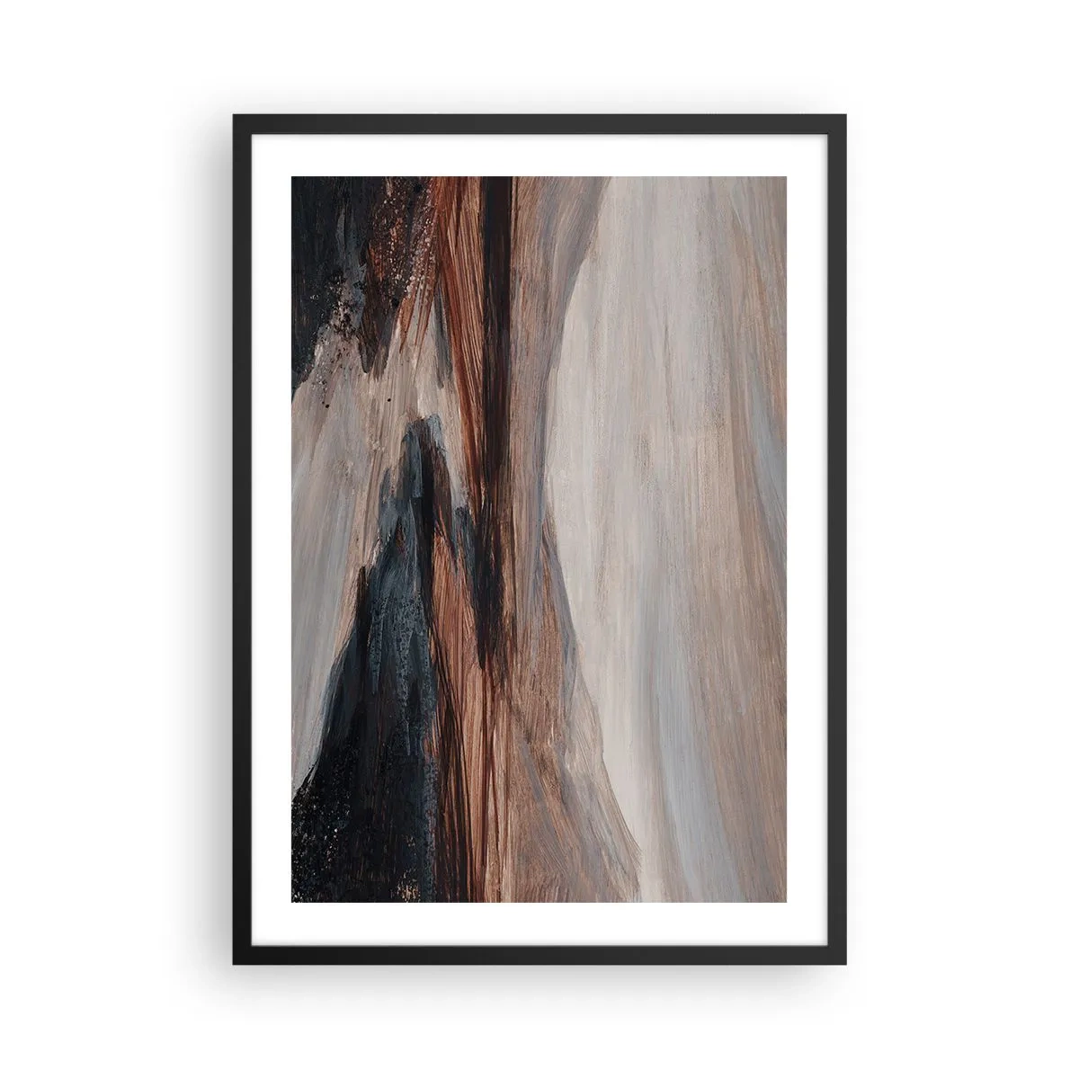 Plakát v černém rámu - Abstraktní kompozice v odstínech hnědé a černé - 50x70cm - Klidné údolí - Moderní nástěnná dekorace do obývacího pokoje a ložnice ARTTOR