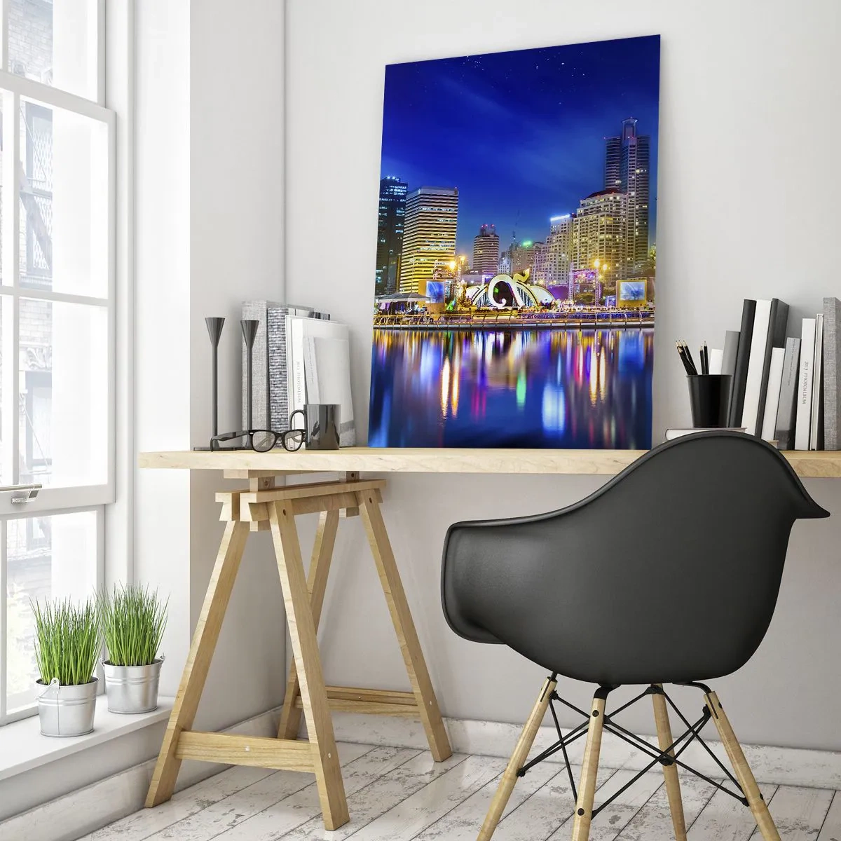 Obraz na skle - Duhová noc metropole - 50x70 cm