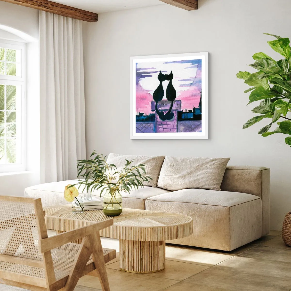 Plakát v bílém rámu - Rendez-vous pod měsíčkem - 40x40 cm