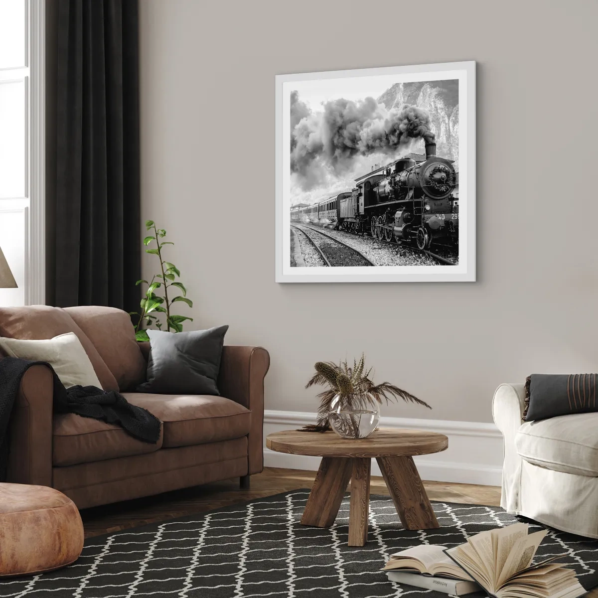 Plakát v bílém rámu - Stojí na nádraží… - 40x40 cm