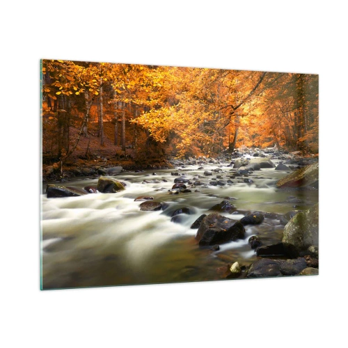 Obraz na skle - Potok ve zlatém lese - 100x70 cm