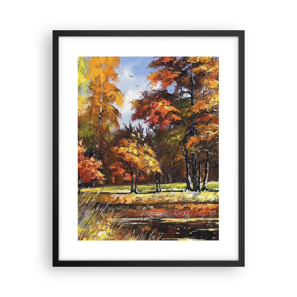 Plakát v černém rámu - Krajinka ve zlaté a hnědé - 40x50 cm