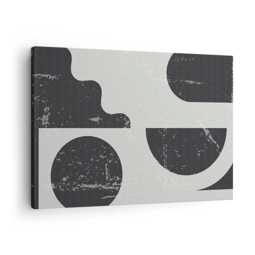 Obraz na plátně - Geometrické vzory v odstínech černé a šedé - 70x50cm - Kompozice nad a pod - Moderní nástěnná dekorace do obývacího pokoje a ložnice ARTTOR