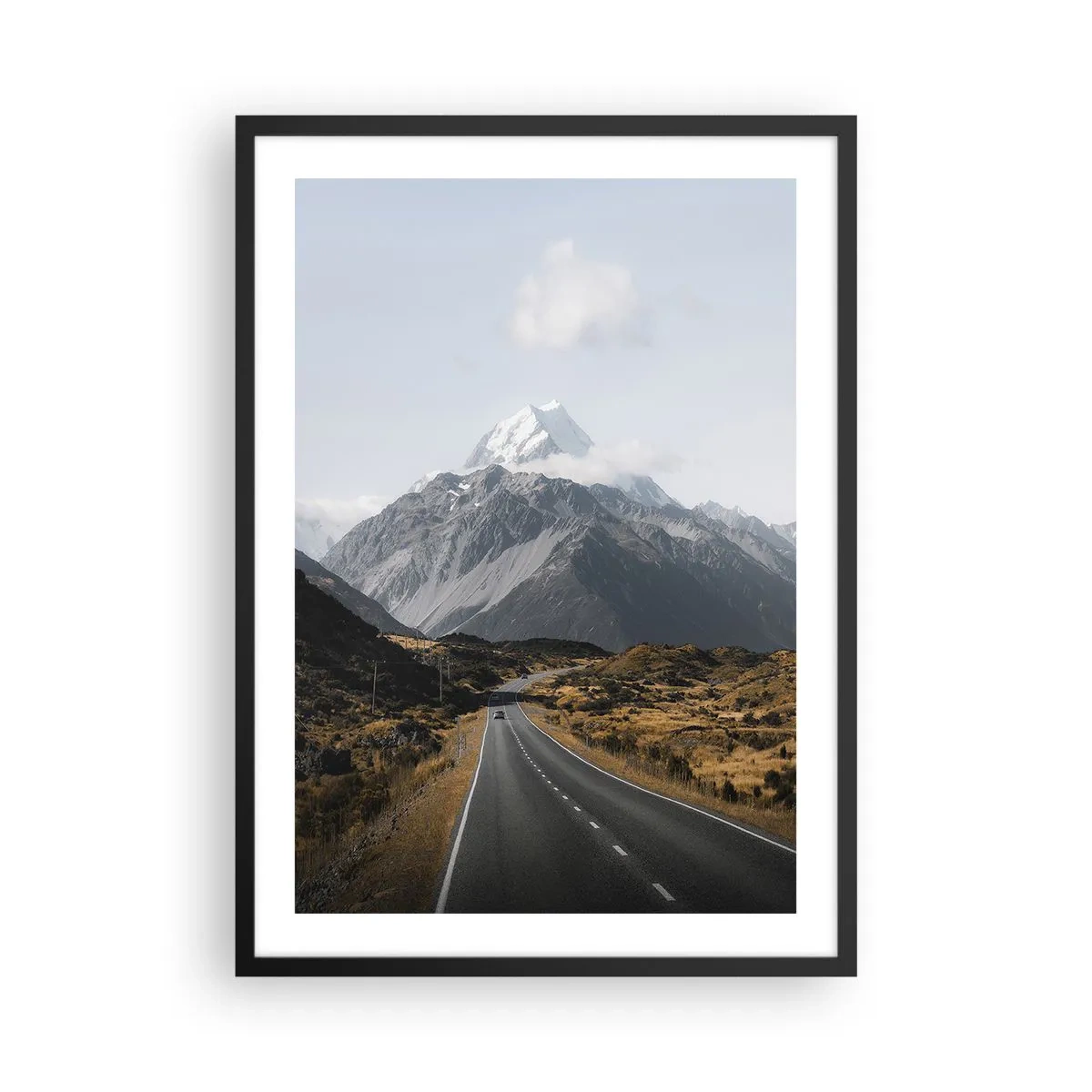 Plakát v černém rámu - Cesta vedoucí k majestátním horám - 50x70cm - Cesta do srdce hor - Moderní nástěnná dekorace do obývacího pokoje a ložnice ARTTOR