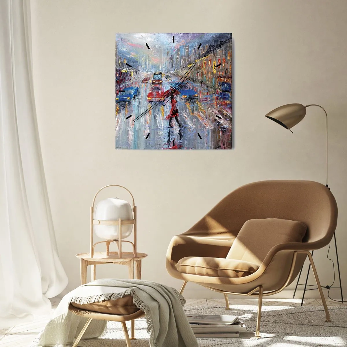 Nástěnné hodiny - Deštivé odpoledne ve městě - 40x40 cm