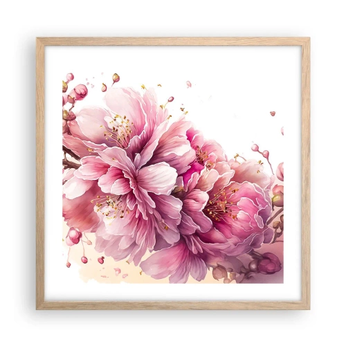Plakát v rámu světlý dub - Květ kvetoucí třešně - 50x50 cm