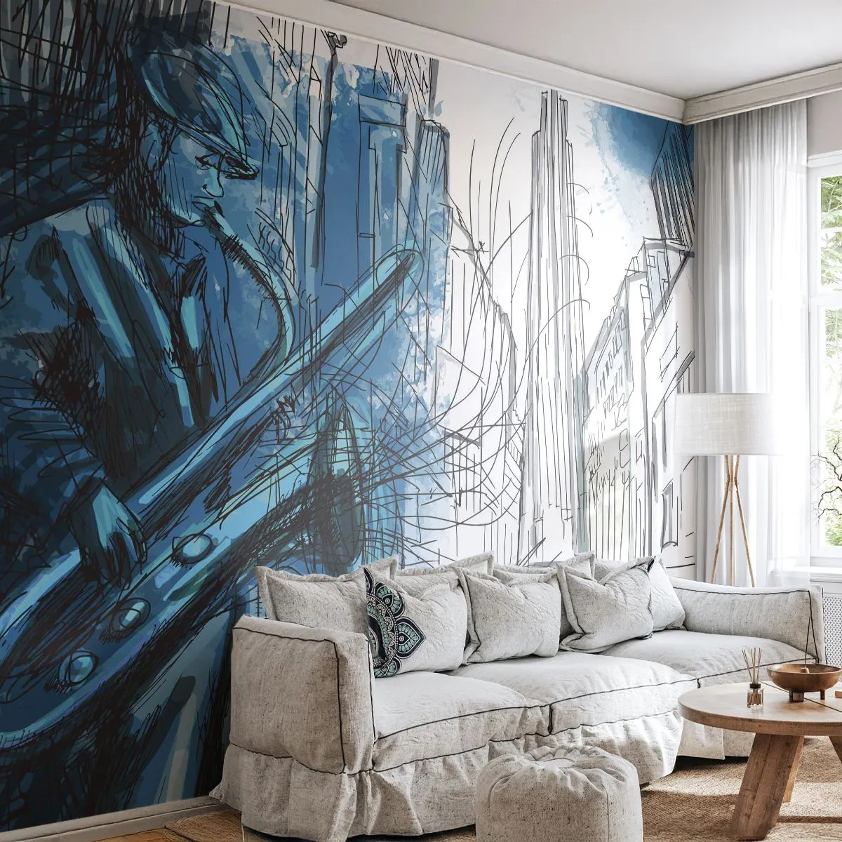 Fototapeta Standard Eco - Městská rapsodie - Saxofon, Jazz, Hudba - 350x256 cm