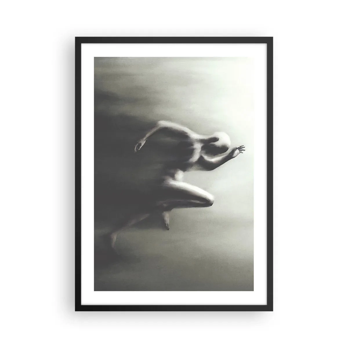 Plakát v černém rámu - Abstraktní postava v pohybu v monochromatických tónech. - 50x70cm - Nezastavitelný - Moderní nástěnná dekorace do obývacího pokoje a ložnice ARTTOR