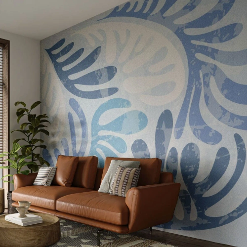Fototapeta Samolepicí Deluxe Sticker - Modré kapradí - Minimalismus, Pastel, Boho - 500x350 cm