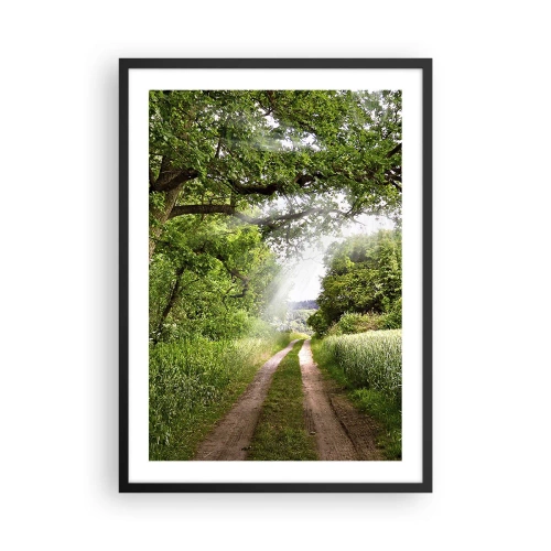 Plakát v černém rámu - Stinná prašná cesta obklopená svěžími zelenými stromy a loukami - 50x70cm - Et in Arcadia ego - Moderní nástěnná dekorace do obývacího pokoje a ložnice ARTTOR
