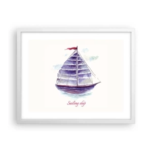 Plakát v bílém rámu - Napnuté plachty a klidná voda - 50x40 cm