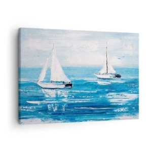 Obraz na plátně - Jachty na modrém moři v uměleckém stylu - 70x50cm - S přítelem po boku - Moderní nástěnná dekorace do obývacího pokoje a ložnice ARTTOR