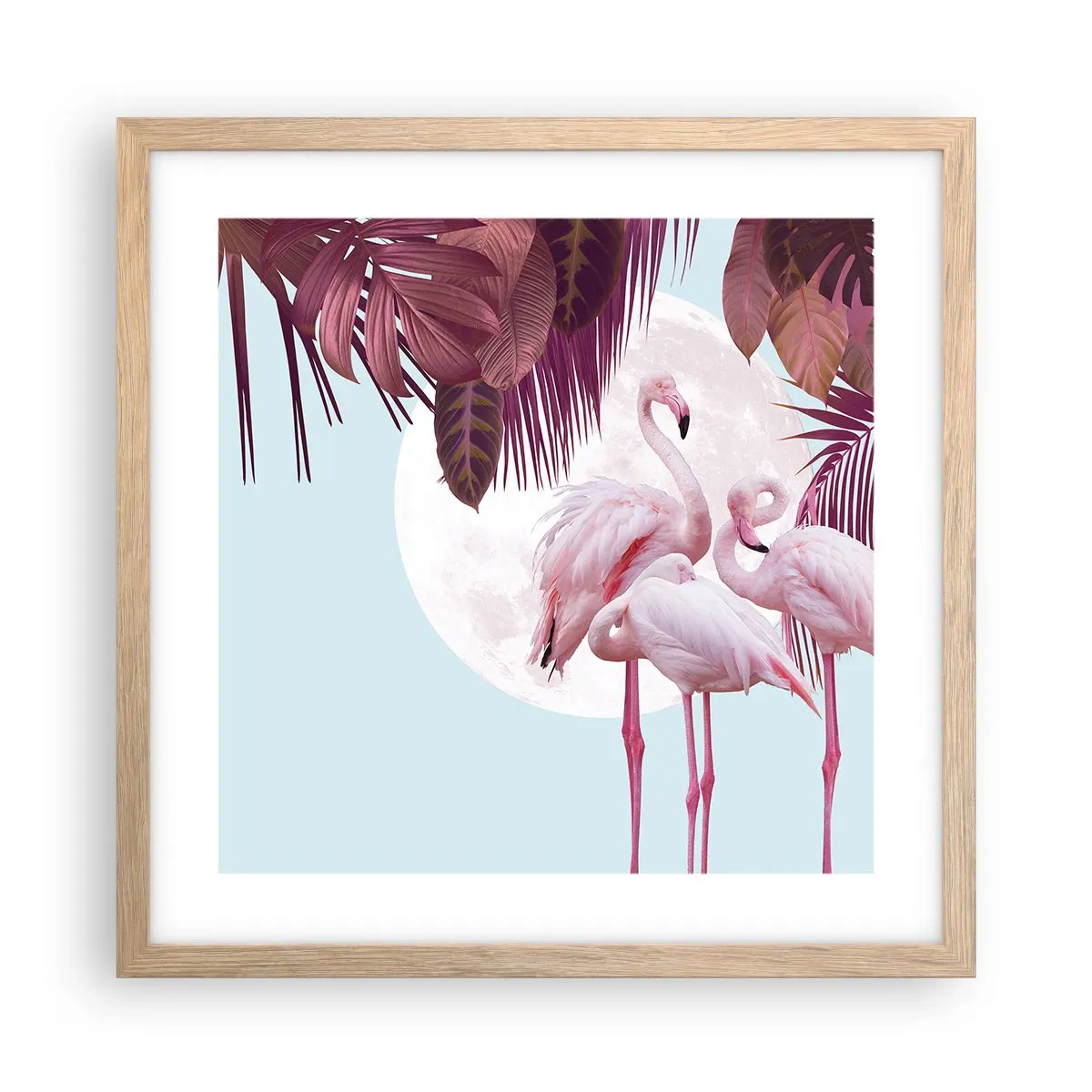 Plakát v rámu světlý dub - Tři ptačí grácie - 40x40 cm