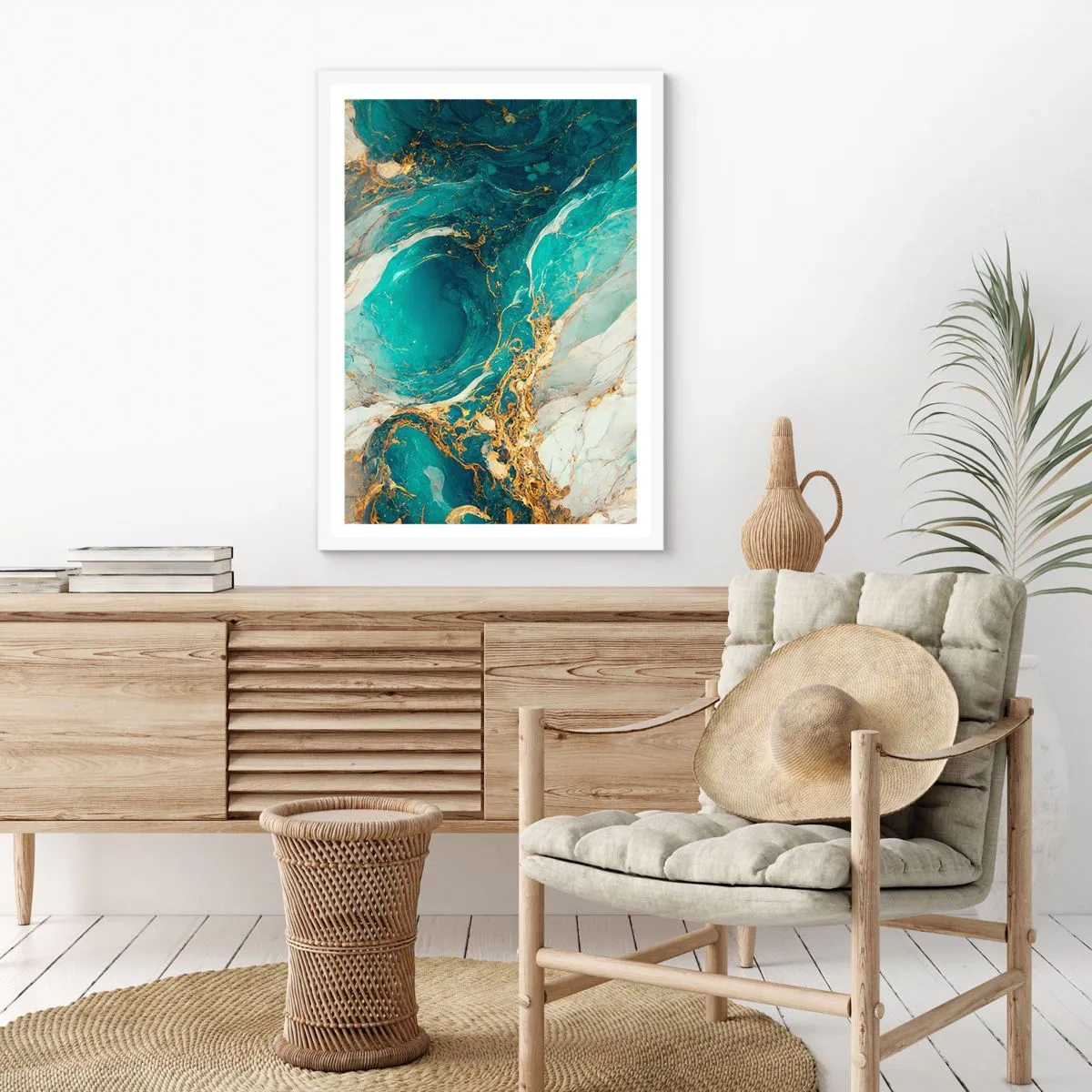 Plakát v bílém rámu - Kompozice se zlatými žilami - 30x40 cm